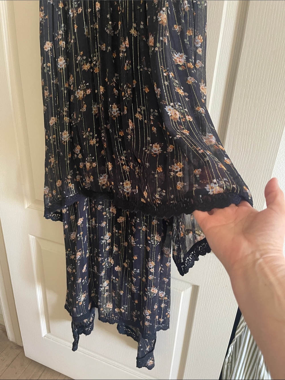 Zara Black Floral Tiered Maxi Dress with Gold Accents - Picture 12 of 12